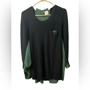 Cabi Sweater Womens Sz Med Black & Emerald Green Get Together  100% Cotton 3520